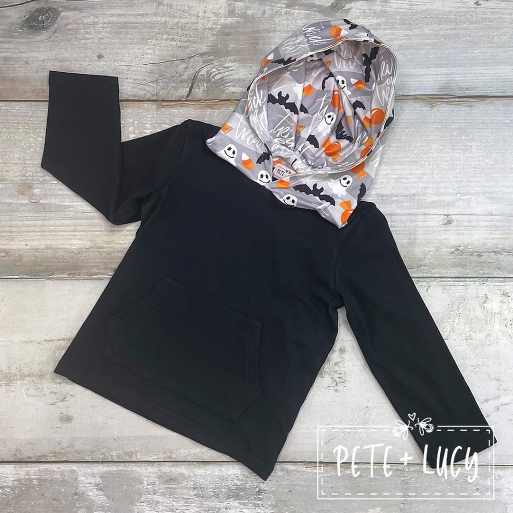 Pete and Lucy boys long sleeve tee. Trick or treat print